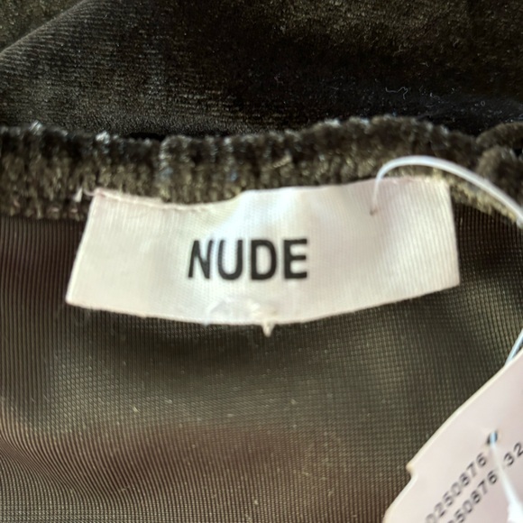 NUDE Green Velvet Off Ruffled Shoulder Bodysuit - Picture 2 of 6